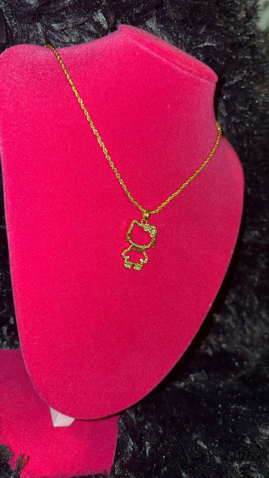 Hello Kitty 18K FullBody Crystal Outline Gold Necklace
